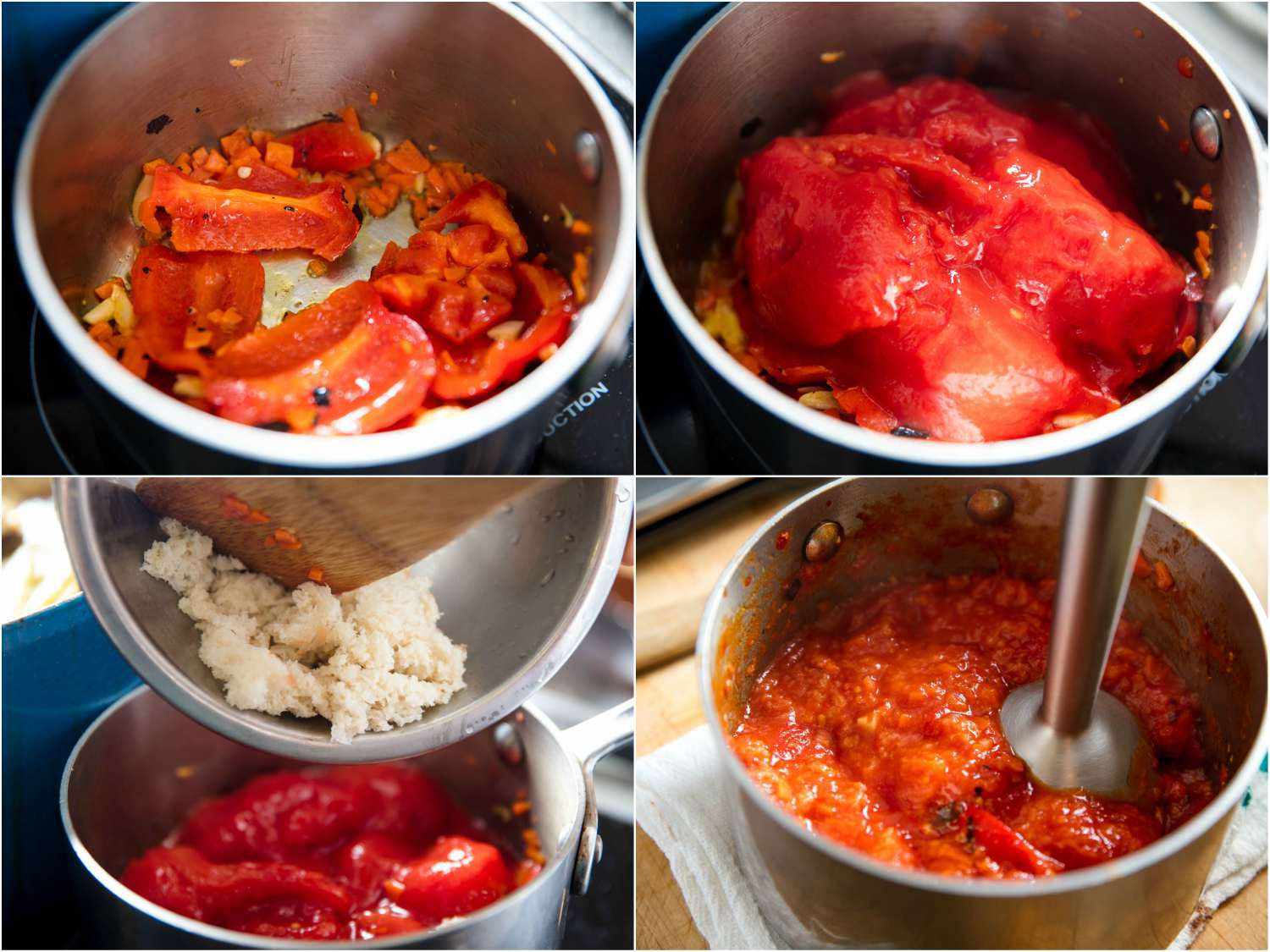 collage of the stages of making salsa rossa