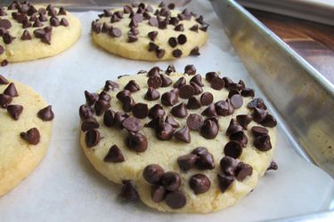 Closeup of Bakery Shortbread with Chocolate Chips, fresh from the oven.
