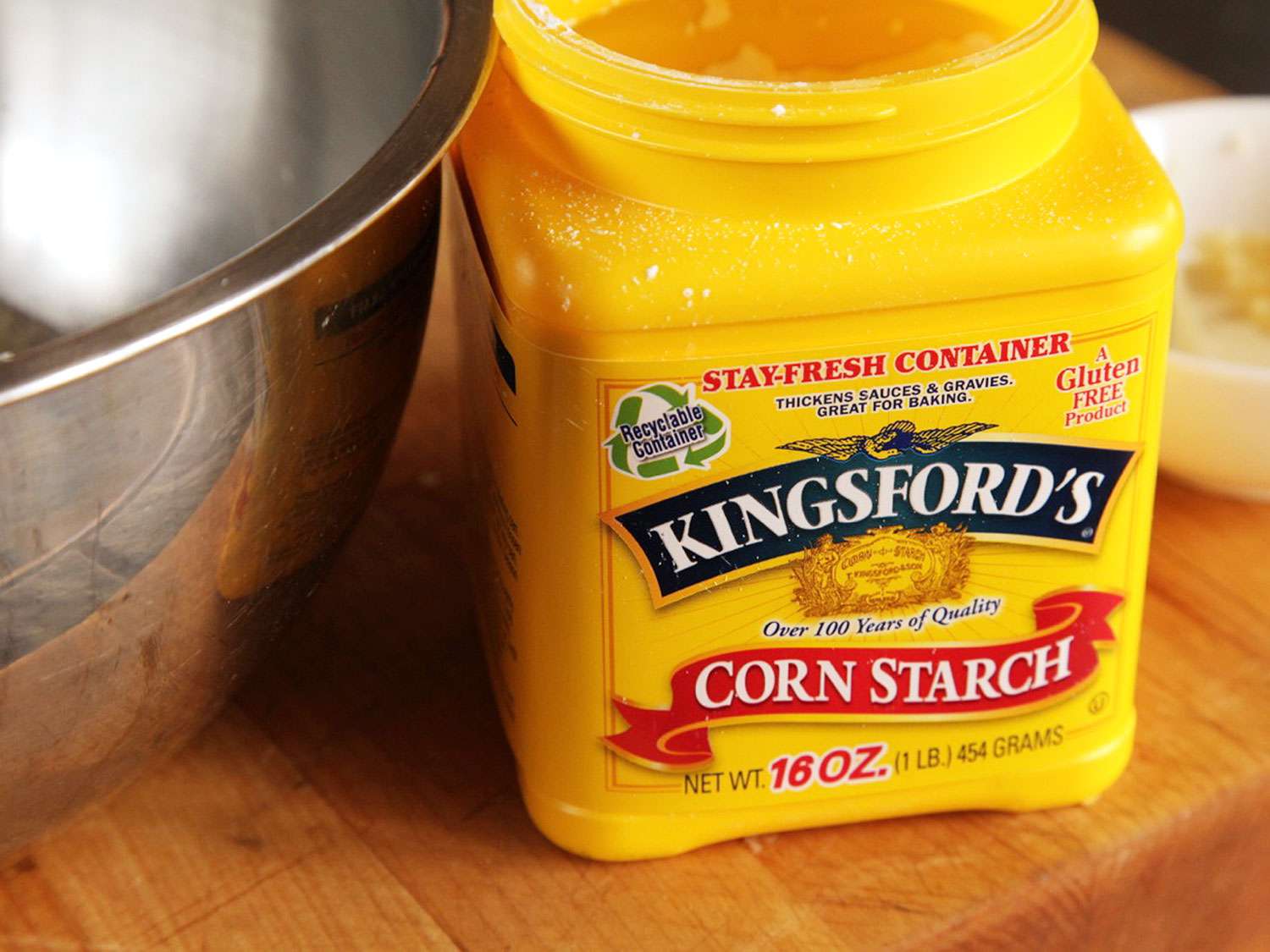 An open container of cornstarch.