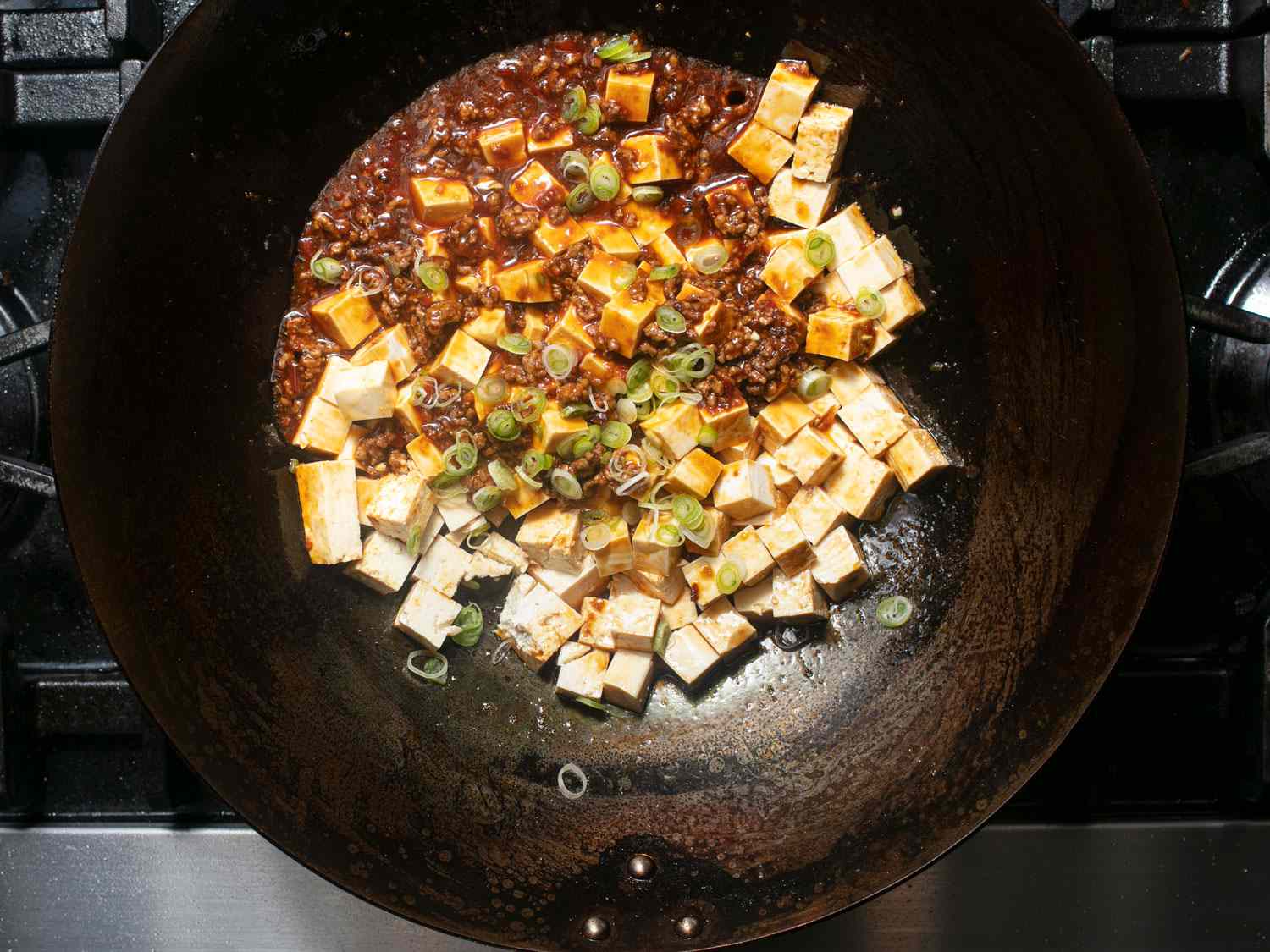 Mapo Tofu in a wok
