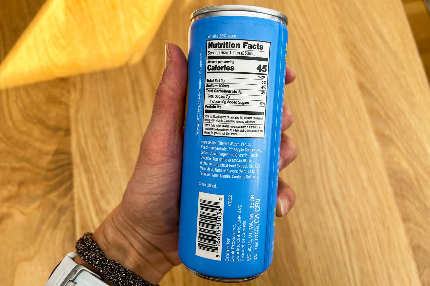 A can of Proxies nonalcoholic sparkling wine