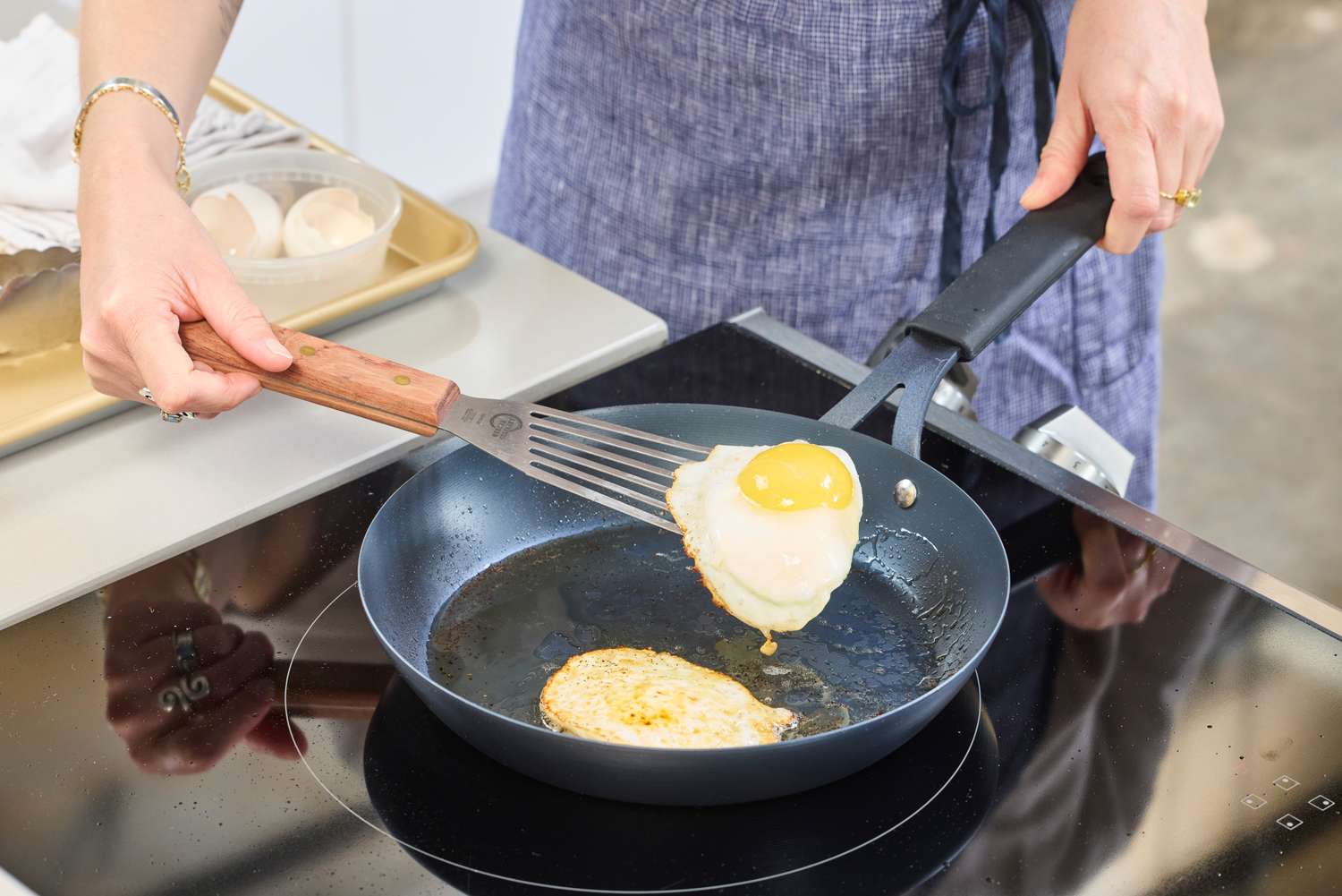 Eggs cooked in the OXO Obsidian 10 Inch Pre-Seasoned Carbon Steel Frying Pan