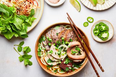 Overhead view of Bun Bo Hue