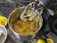 a closeup image of the paddle attachment and cookie dough