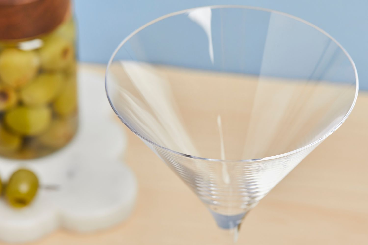 Close up of Williams Sonoma Reserve Martini Glasses