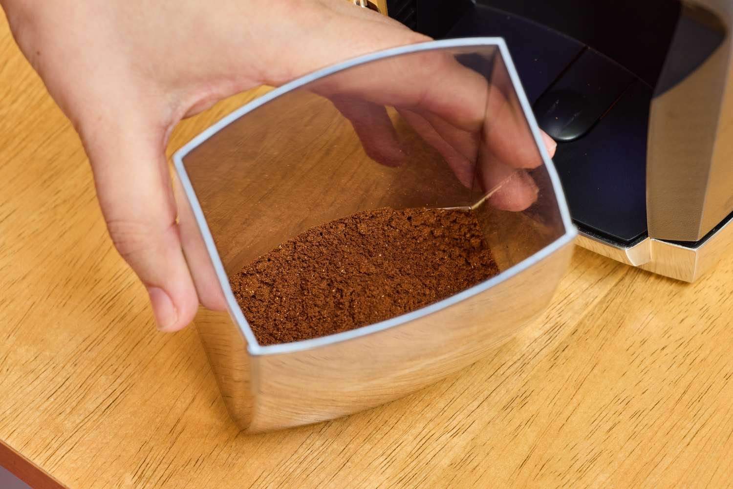 Coffee beans ground in the Baratza Virtuoso+ Conical Burr Coffee Grinder