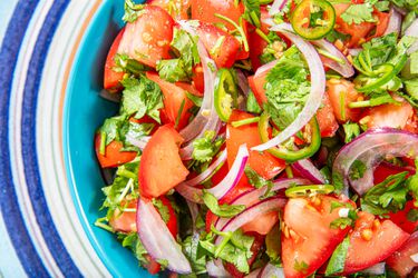 Overhead view of tomato salad