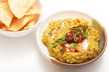 Closeup of Guacamole With Fermented Chili Bean Paste.