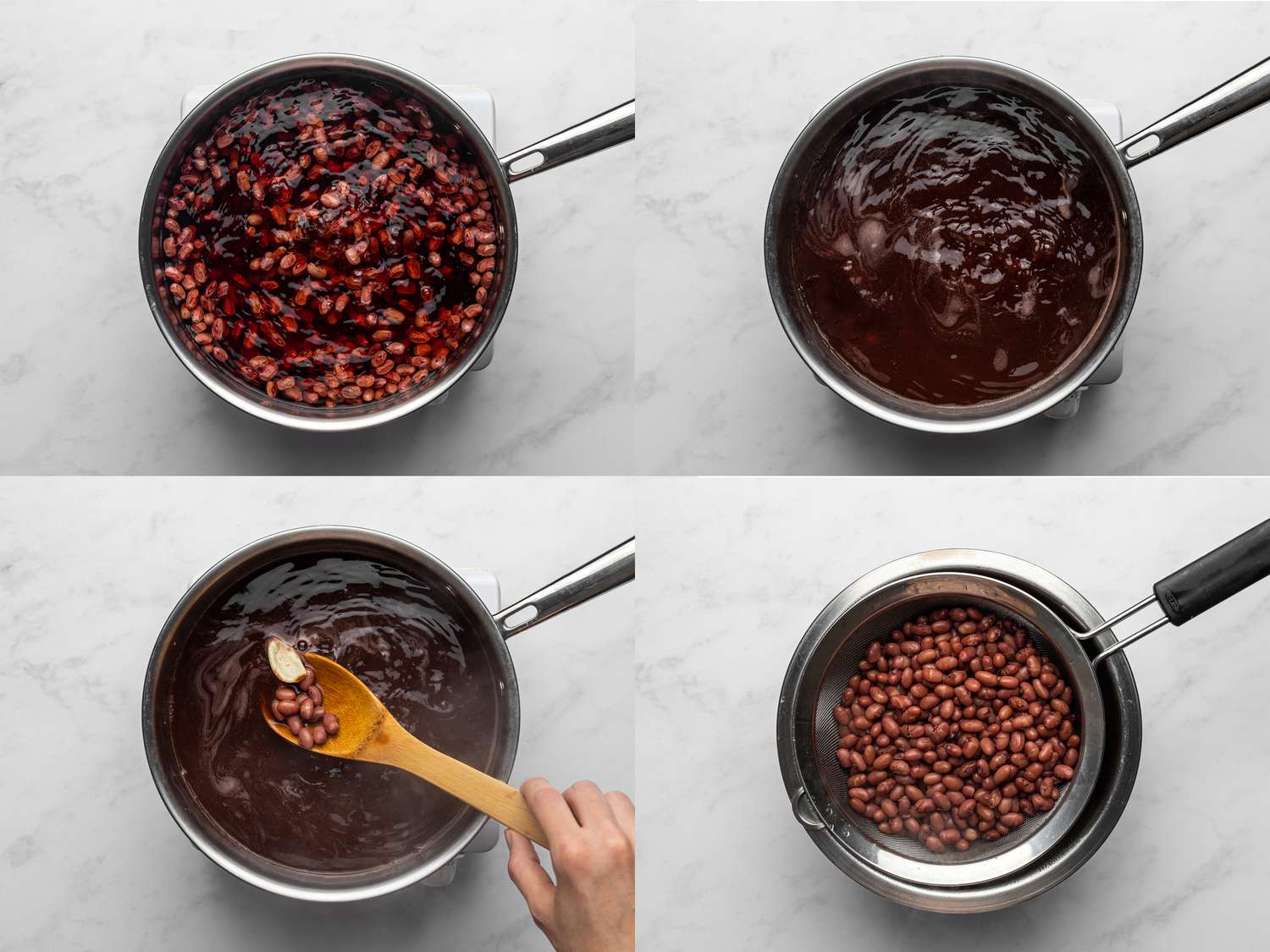 Beans simmering inside pot over reduced heat 