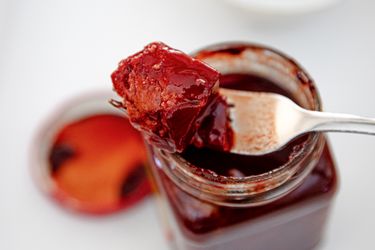 Overhead view of furu on a fork