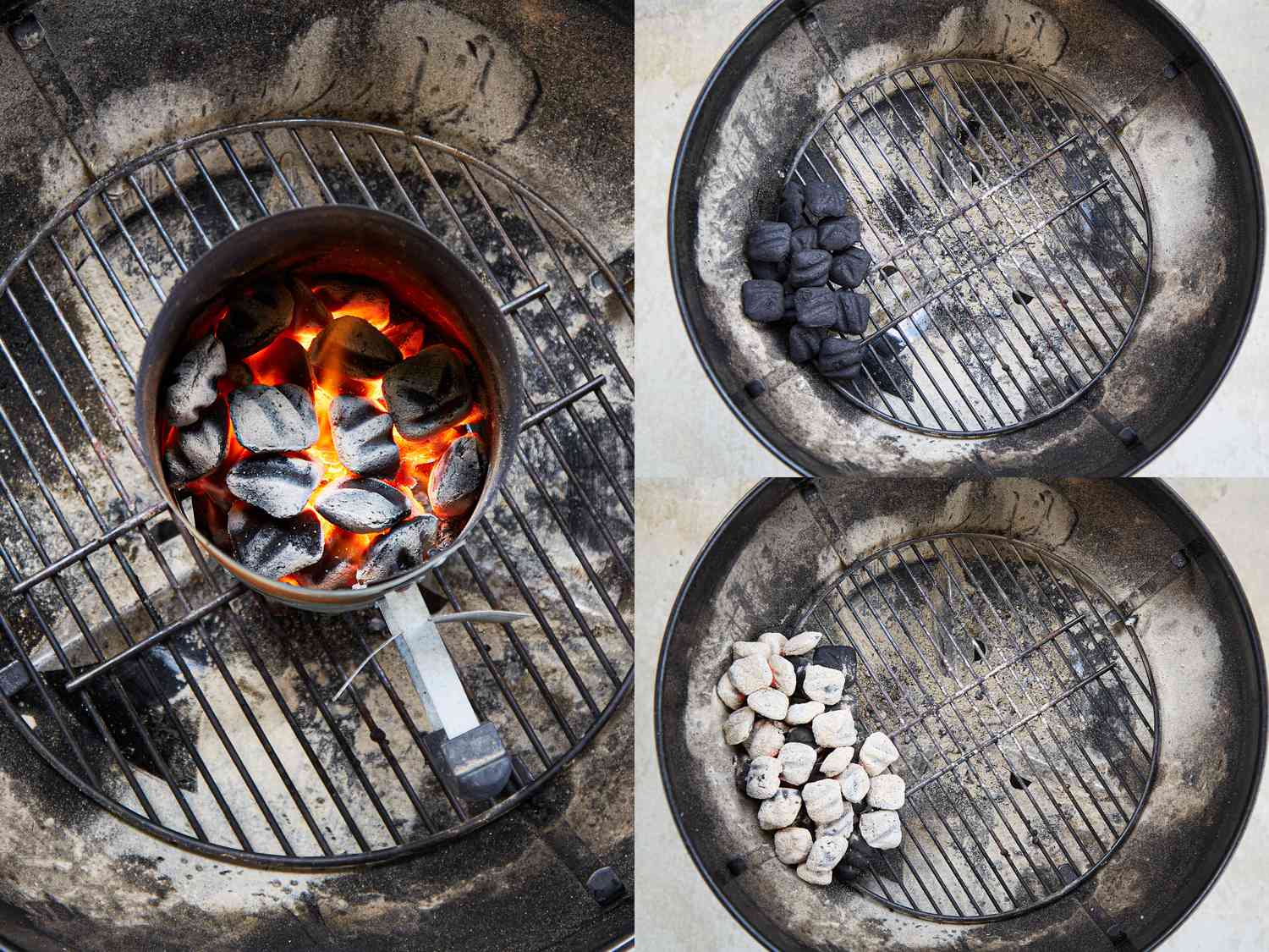 Three image collage of smoker set up