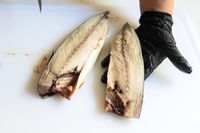 A person holding a slice of fish after being cut with the Victorinox Fillet Knife