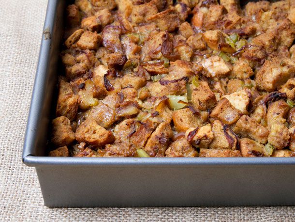 Close-up of the finished pan of liver stuffing.