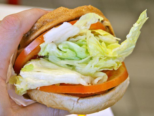 In-N-Out Veggie Burger containing lettuce, tomatoes, and a bun