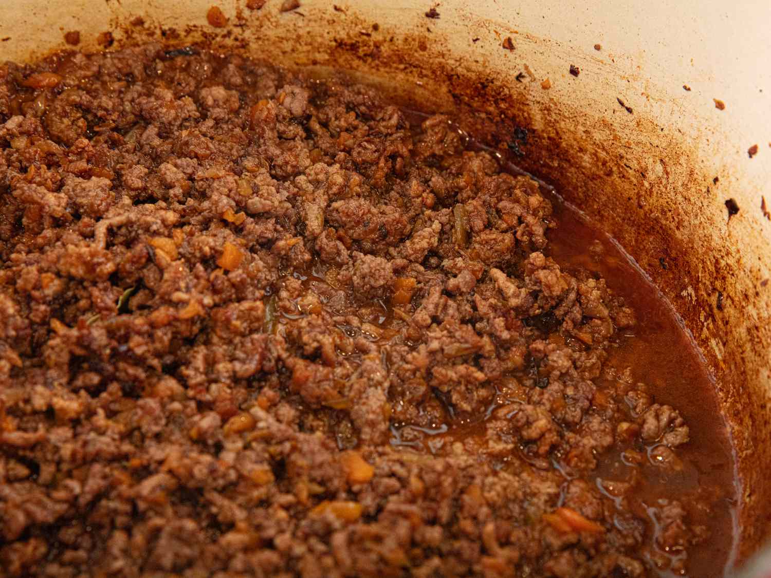 Overhead view of meat sauce