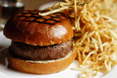 Spotted Pig chargrilled burger and fries