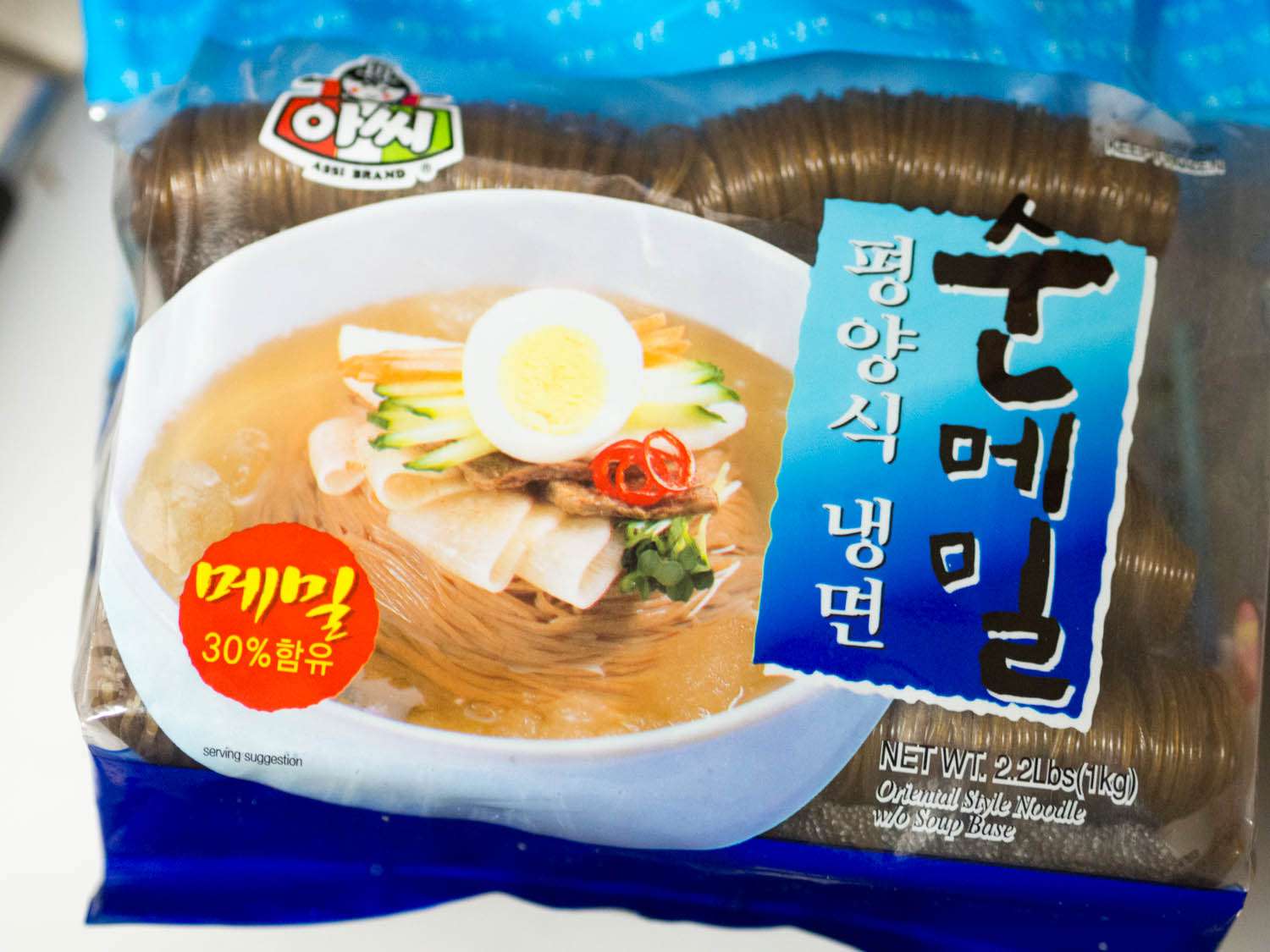 A package of noodles made for mul naengmyun.