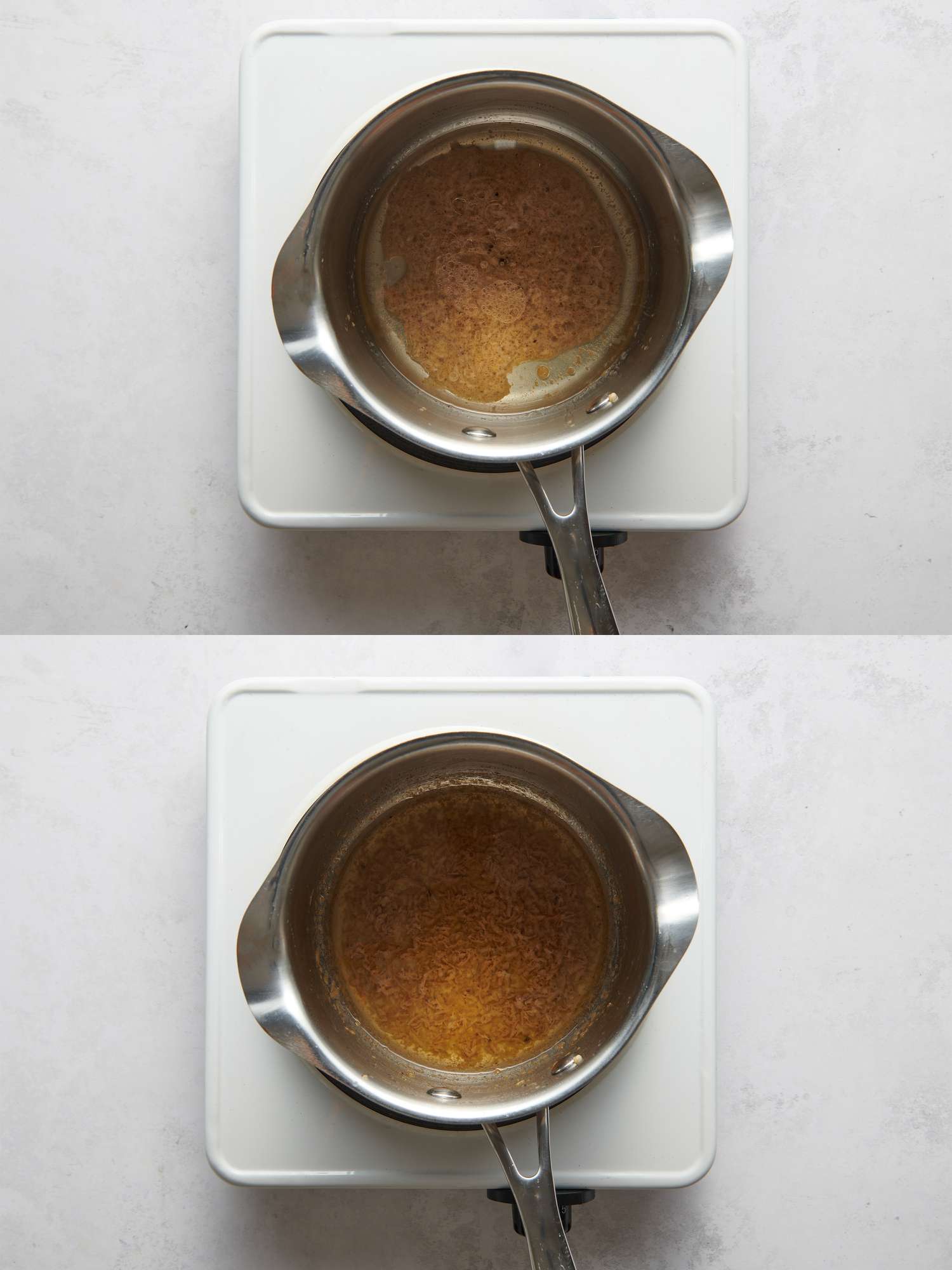 Marinade being brought to a simmer inside a small saucepan over medium heat