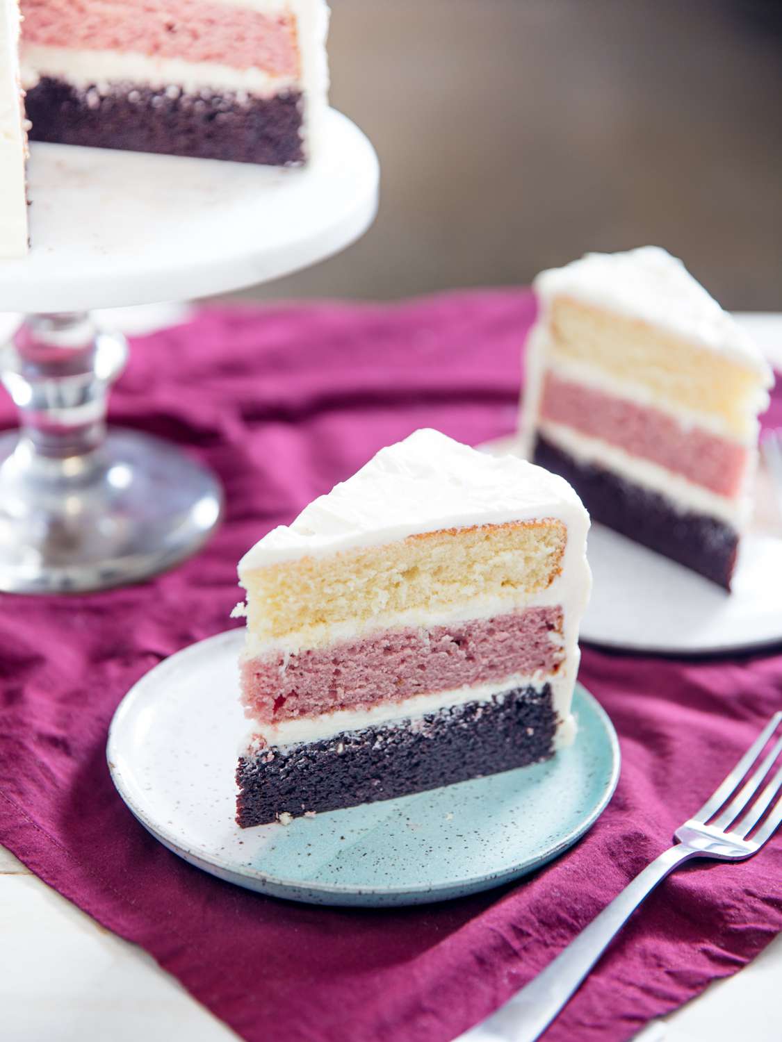 Neapolitan cake slices vertical