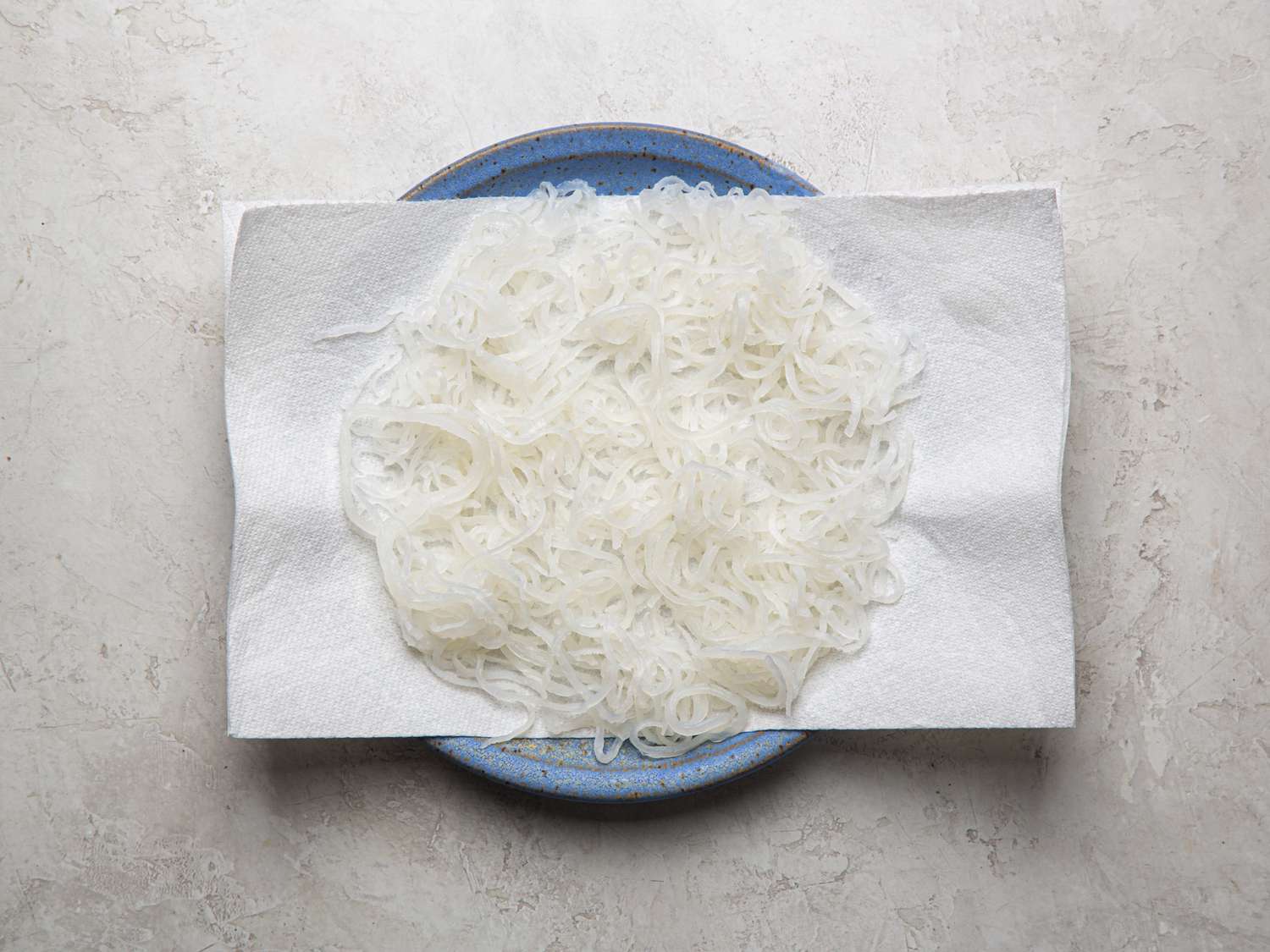 Overhead view of shredded pork skin