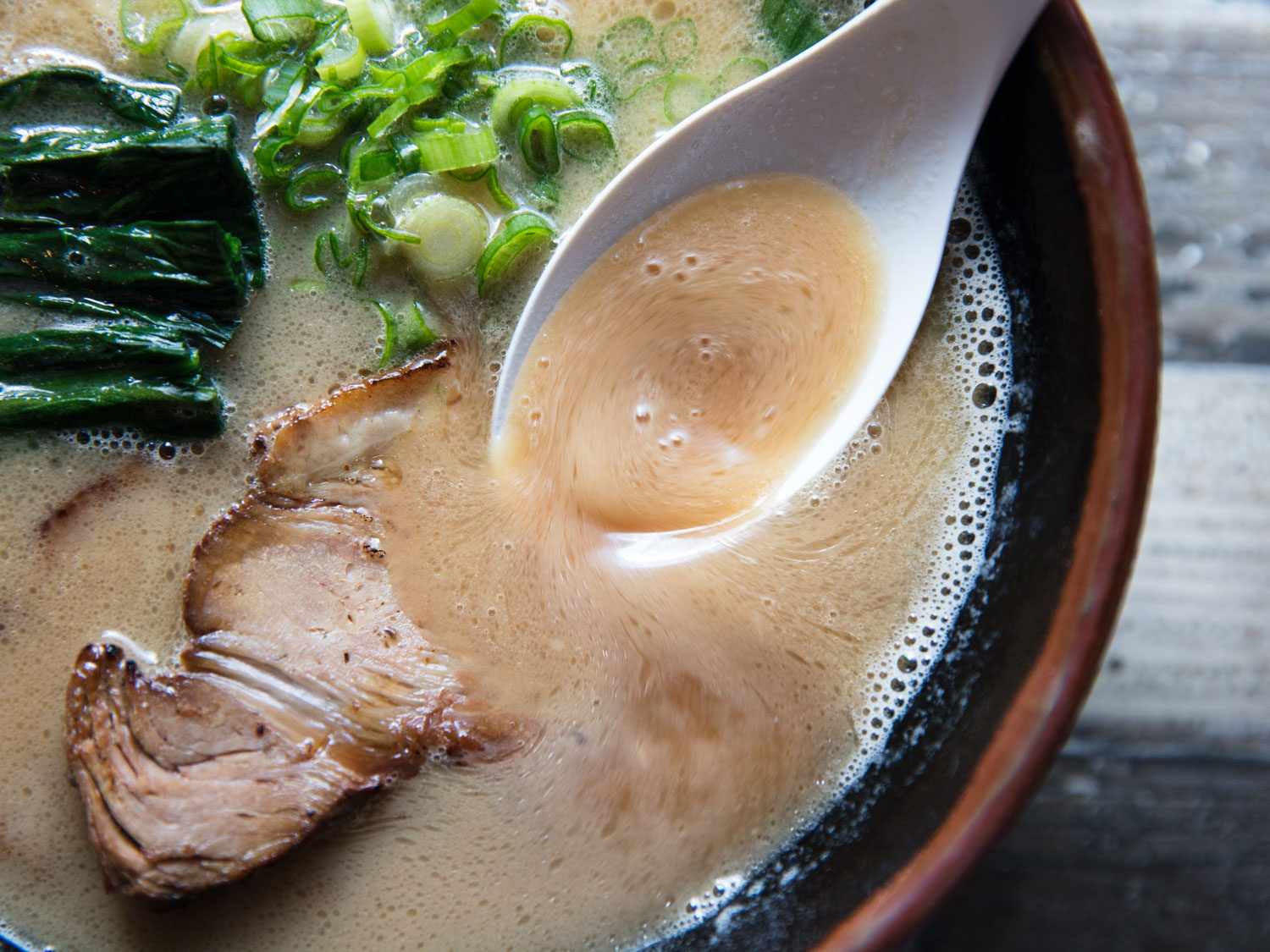 Close up of Ramen Shack's iekei ramen broth