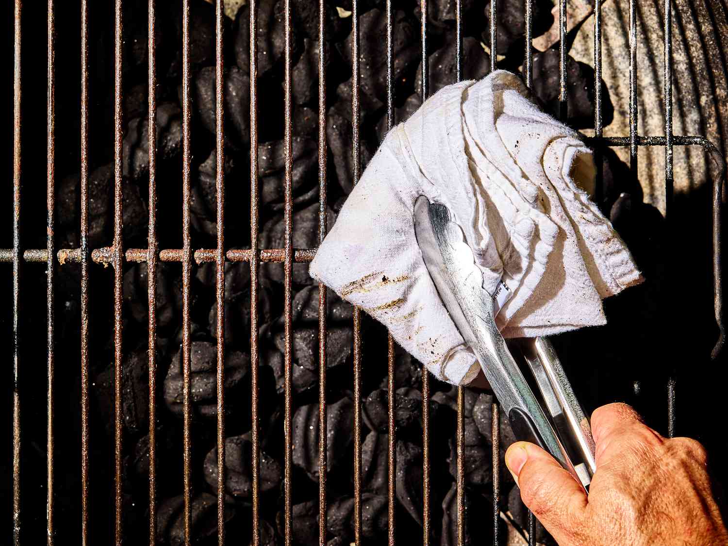 Overhead view of cleaning grill