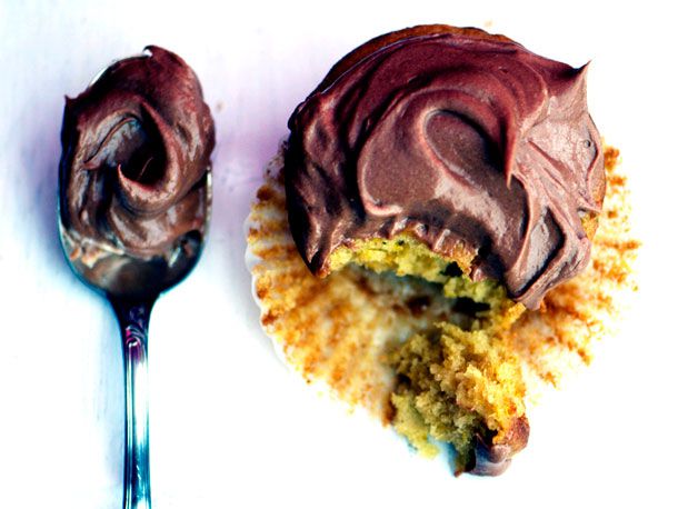 yellow squash cupcake with chocolate frosting