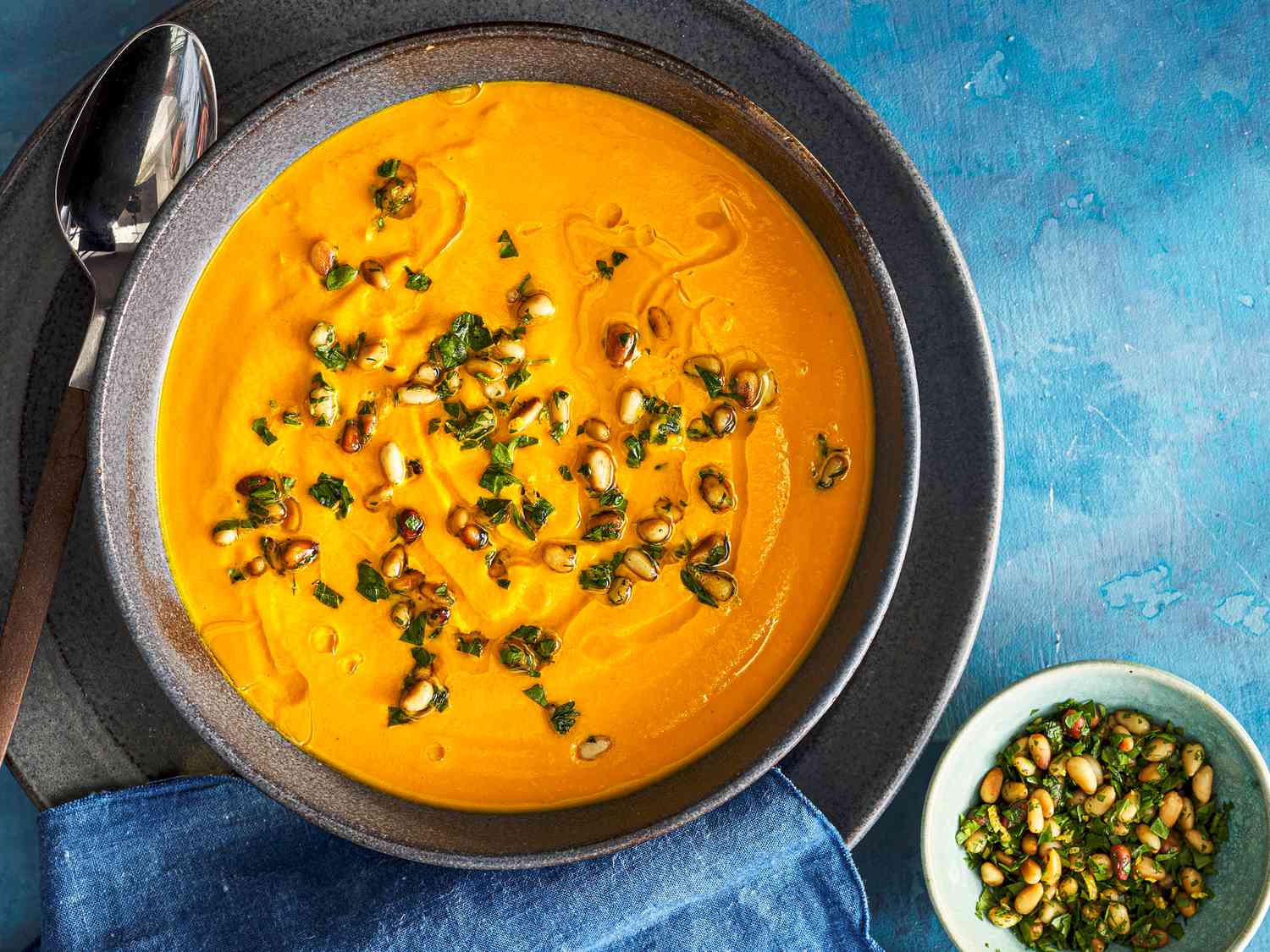 Overhead view fo carrot soup