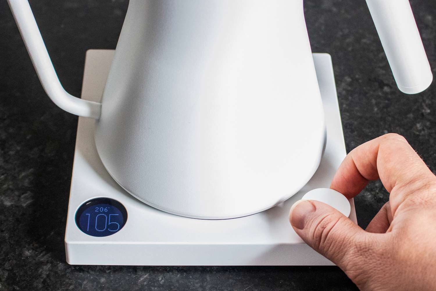 A closeup of the Fellow electric kettle's control panel