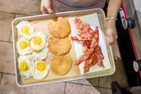 Food cooked on the Weber Slate 28 inch Rust-Resistant 3 Burner Outdoor Griddle