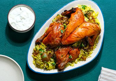 Overhead view of Biryani Style Roast Chicke