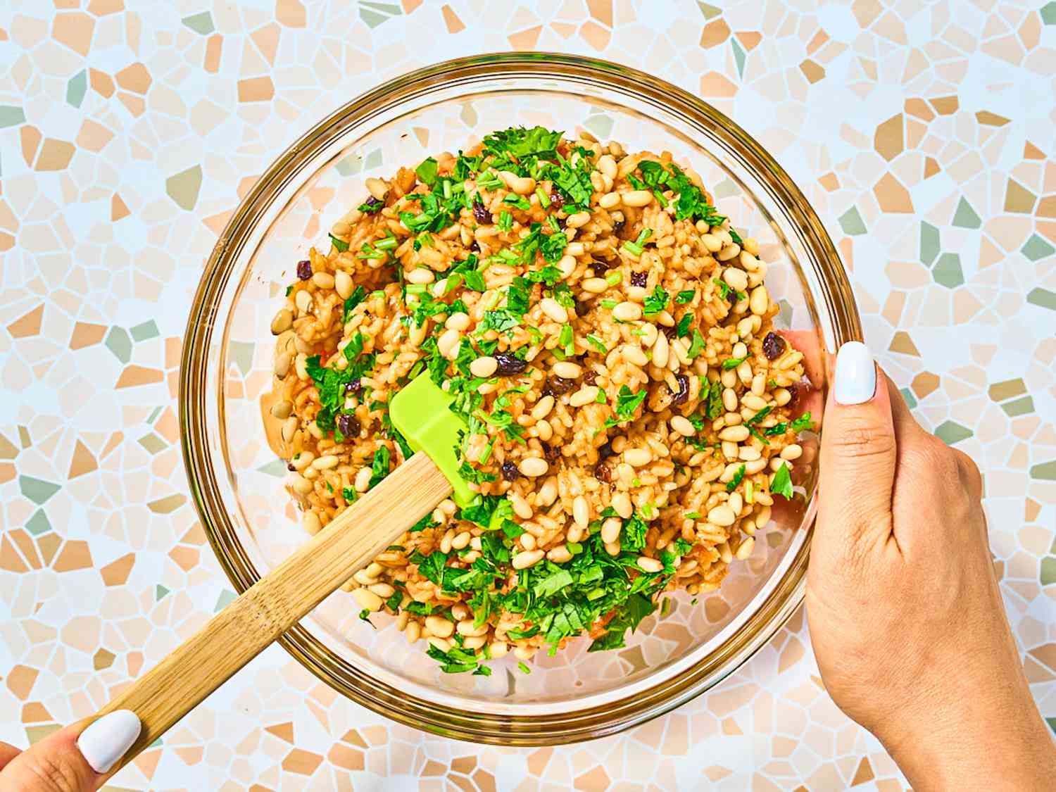 Overhead view of folding in greens