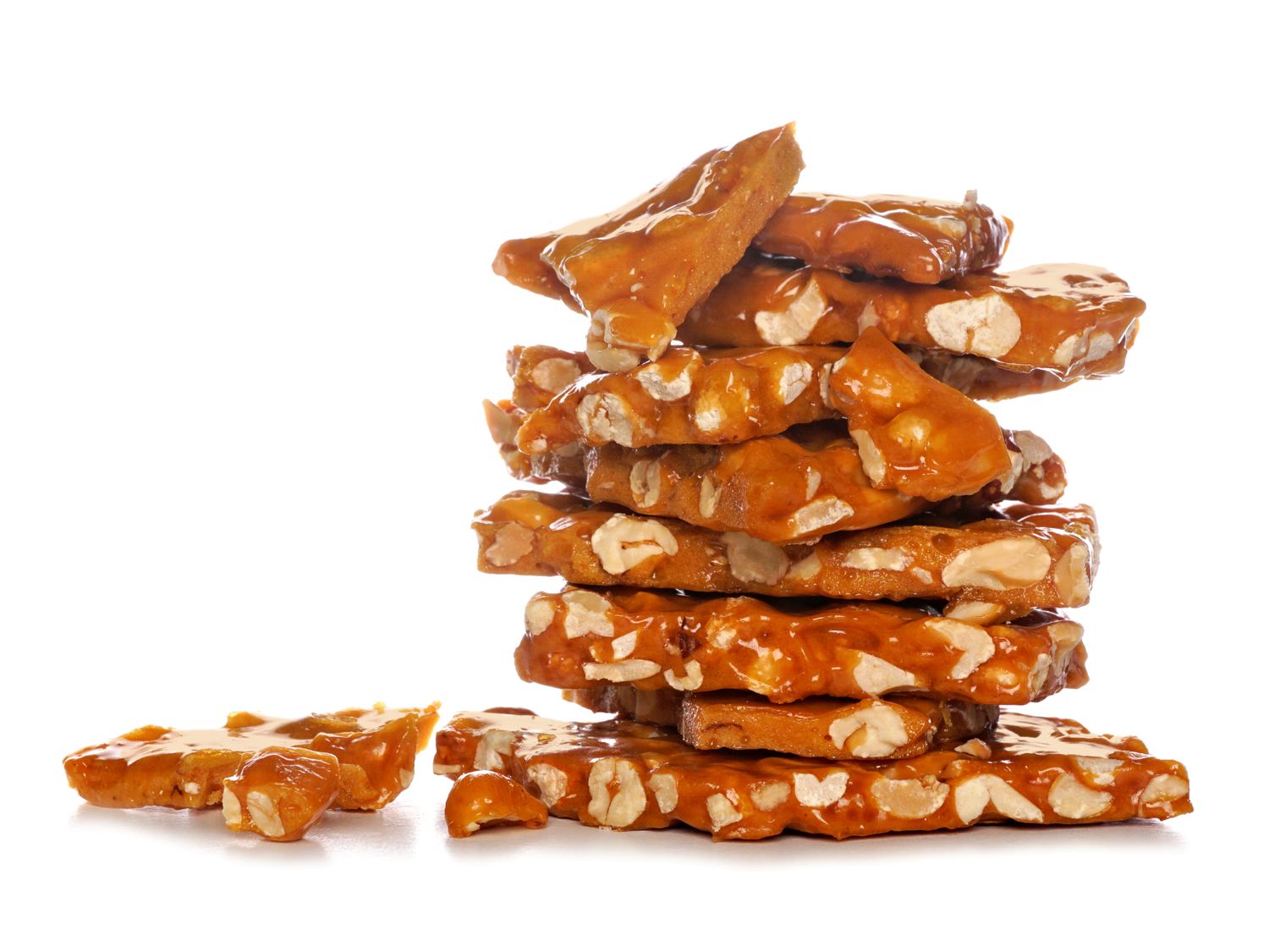 A stack of peanut brittle pieces