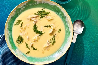 Overhead view of Avgolemono Soup