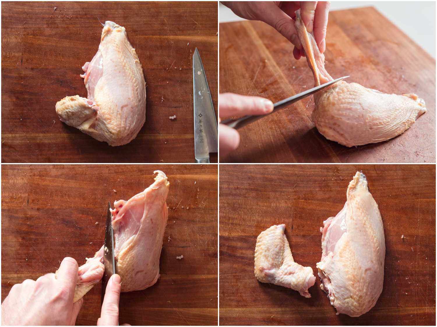 Process shots of separating wing from breast