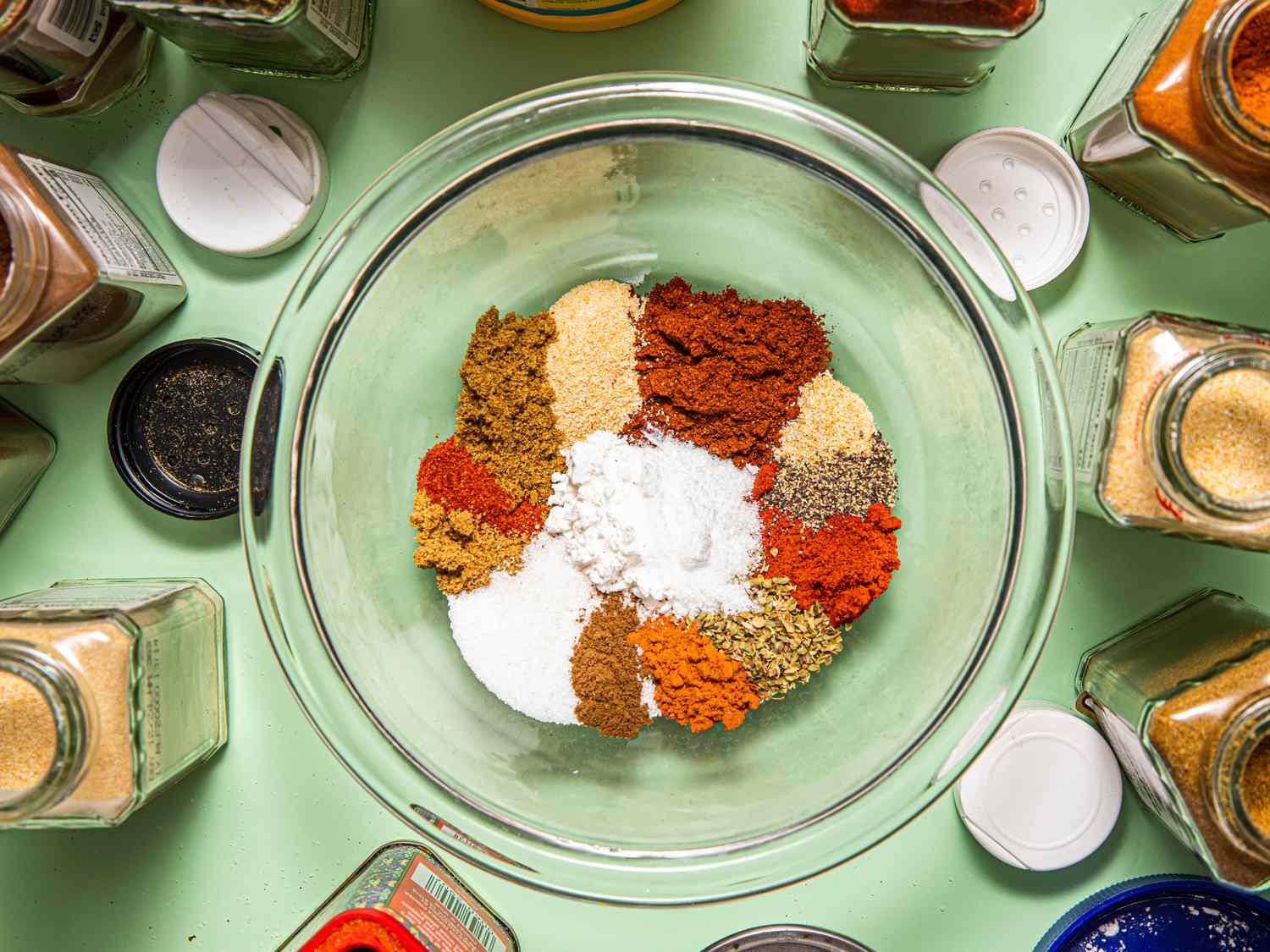 Overhead view of taco seasoning before being mixed