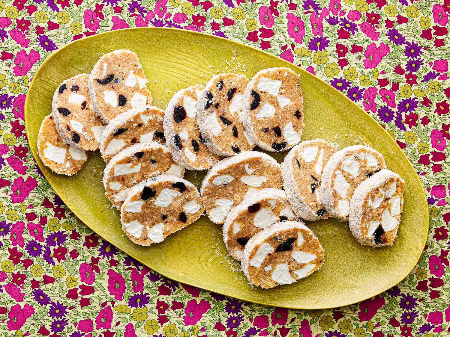 Overhead view of Fifteens on a green platter