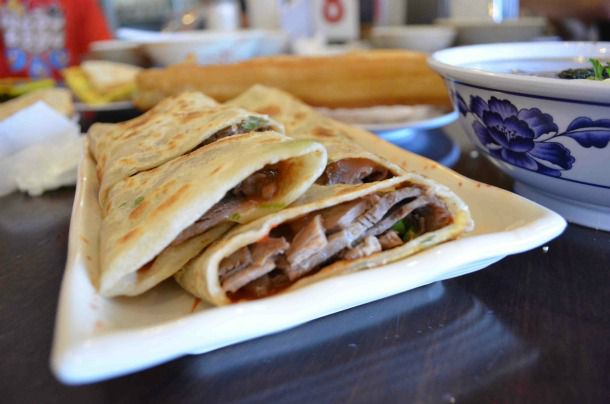 Clsoeup of a beef roll at Yung Ho Cafe.