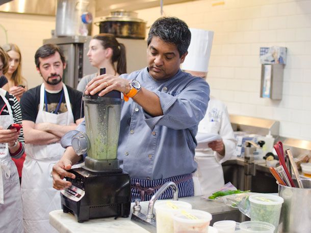 Chef Floyd Cardoz preparing the marinade for chicken tikka makhani