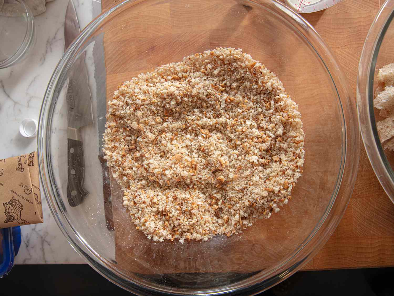 Overhead view of bread crumbs