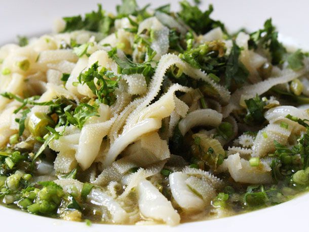 Closeup of omasum salad.