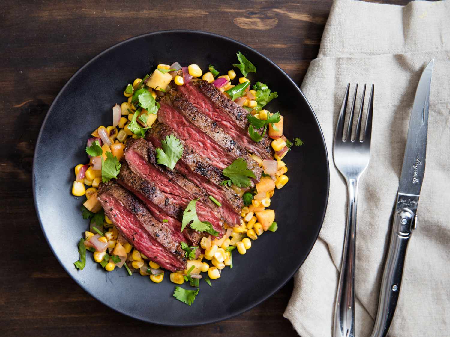 Skirt Steak With Warm Spicy Corn-and-Peach Salsa