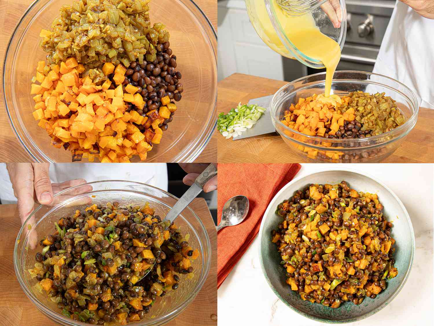 Four image collage of dish being made