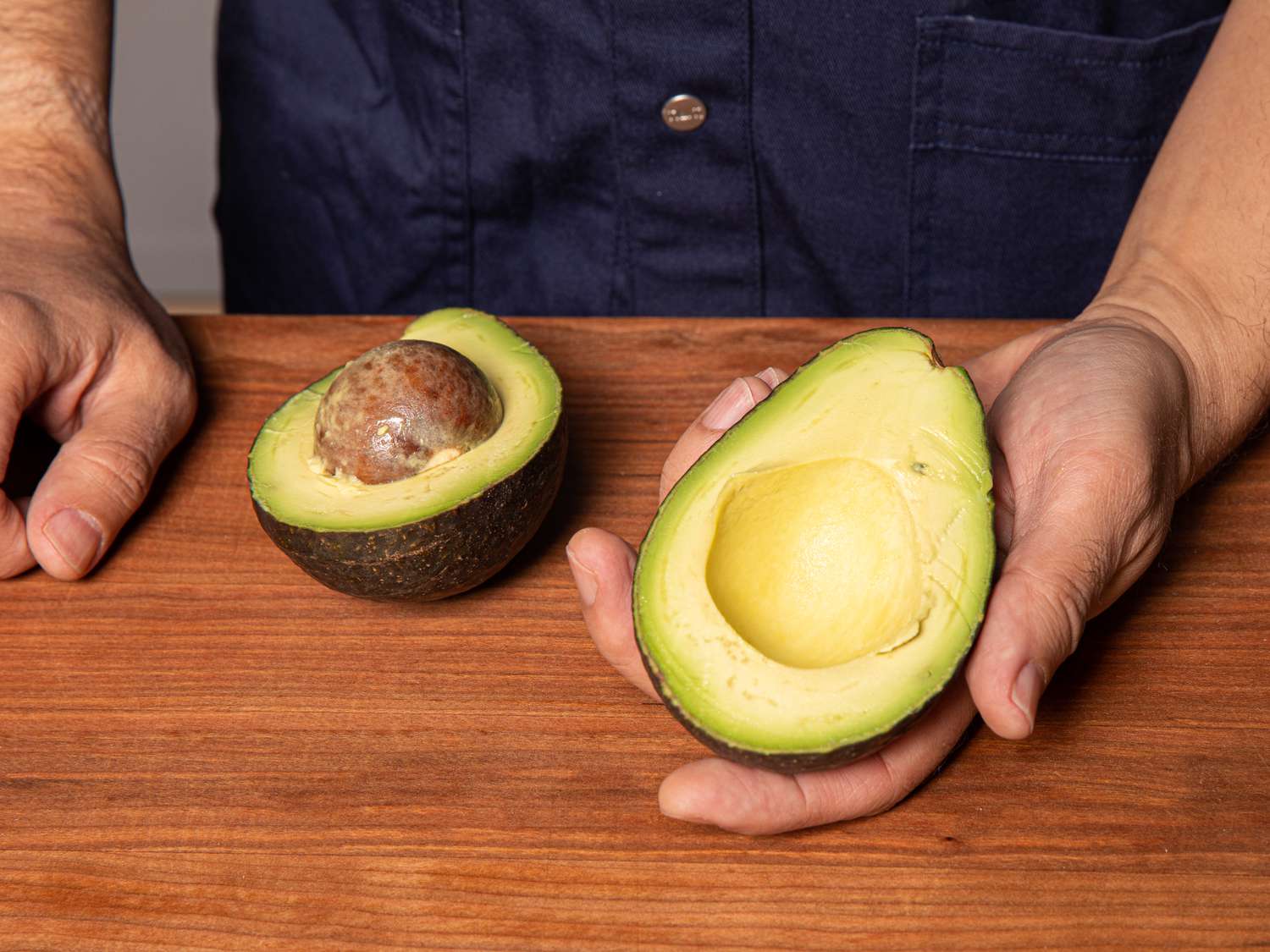 Showing off a ripe avocado 