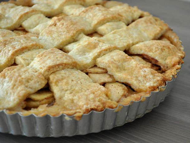 Closeup of an apple crostata.