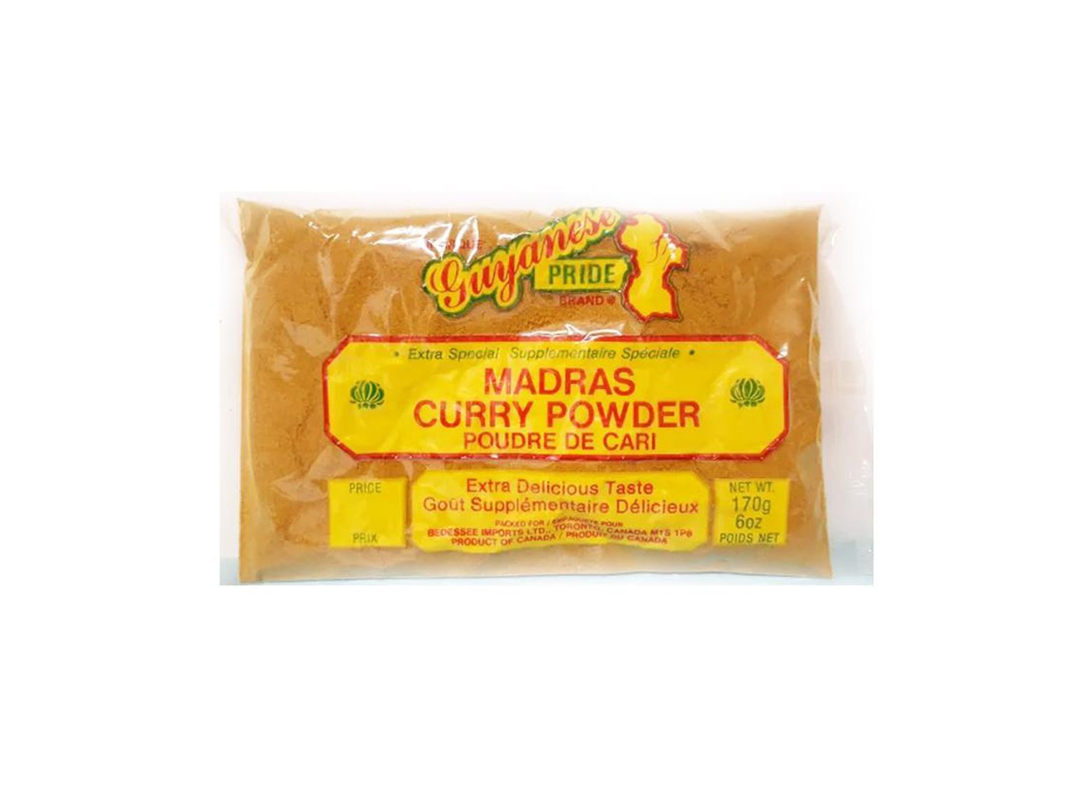 Bag of Guayanese Pride Madras Curry Powder on white 