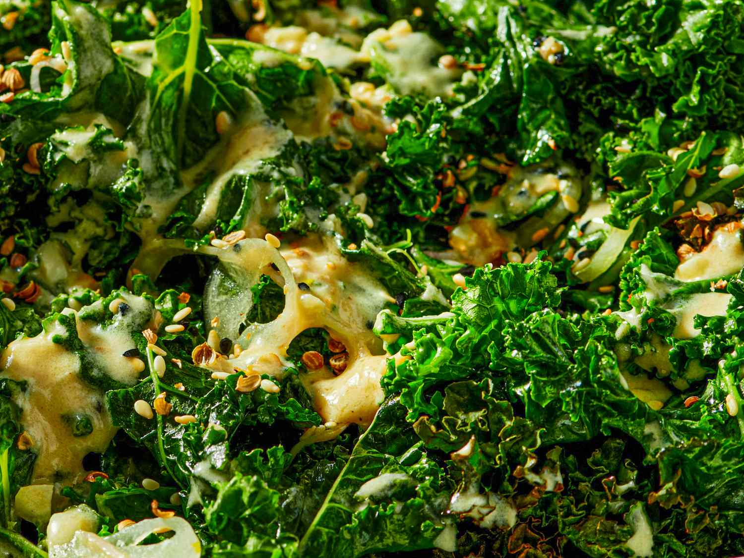 Fresh kale with sesame seeds and dressing