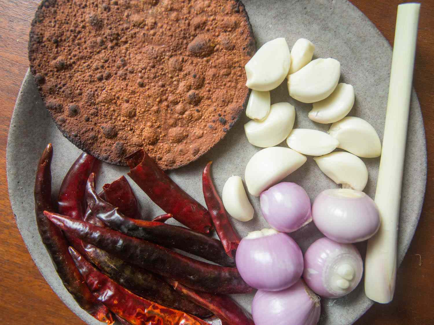 ingredients for chile paste for Nam Prik Ong