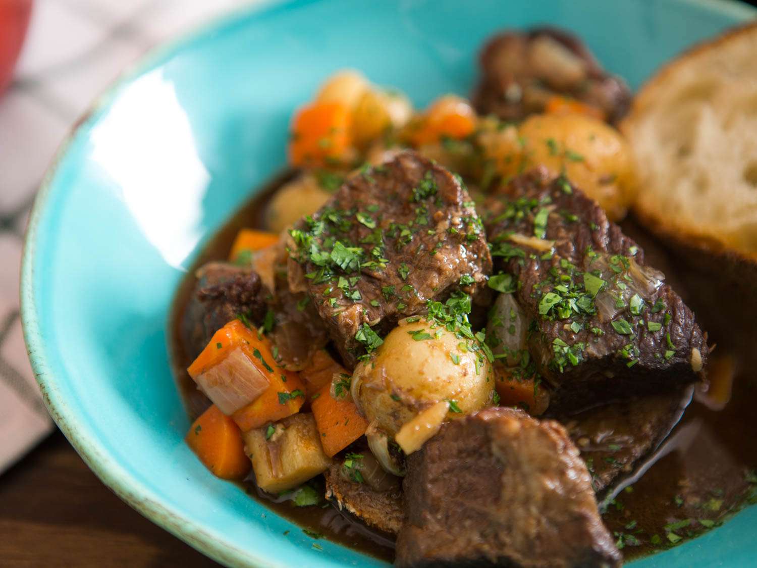 Close-up of a bowl of Irish Guinness Beef Stew