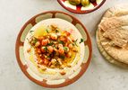 Overhead view of hummus b'tahini